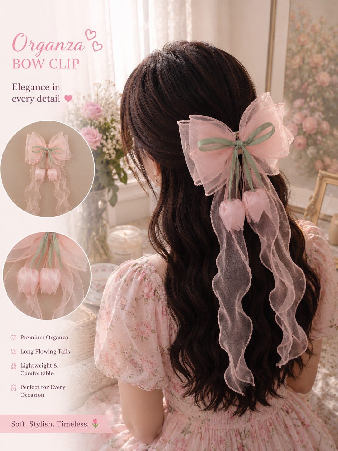 Hair Bow Clip with Long Tail