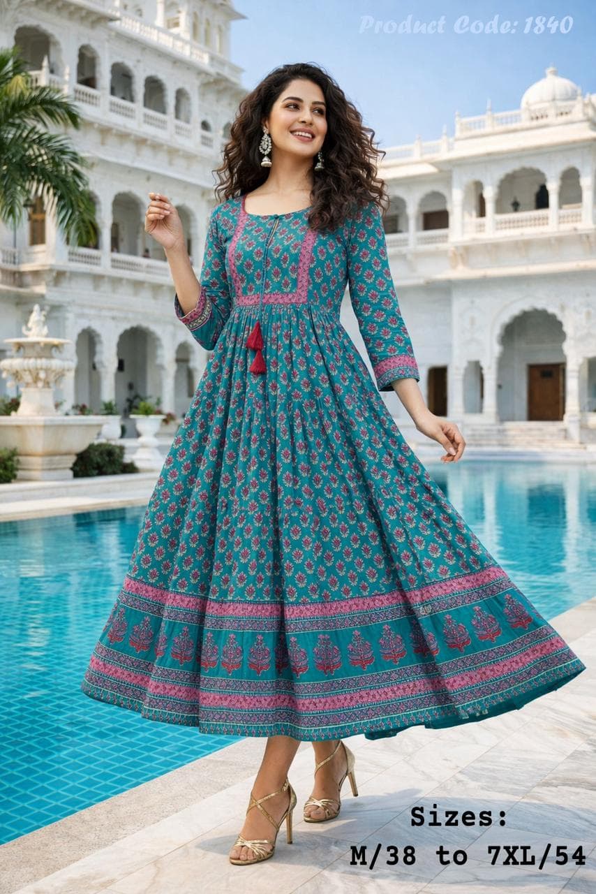 Pure Cotton Ethnic Print Flared Kurti