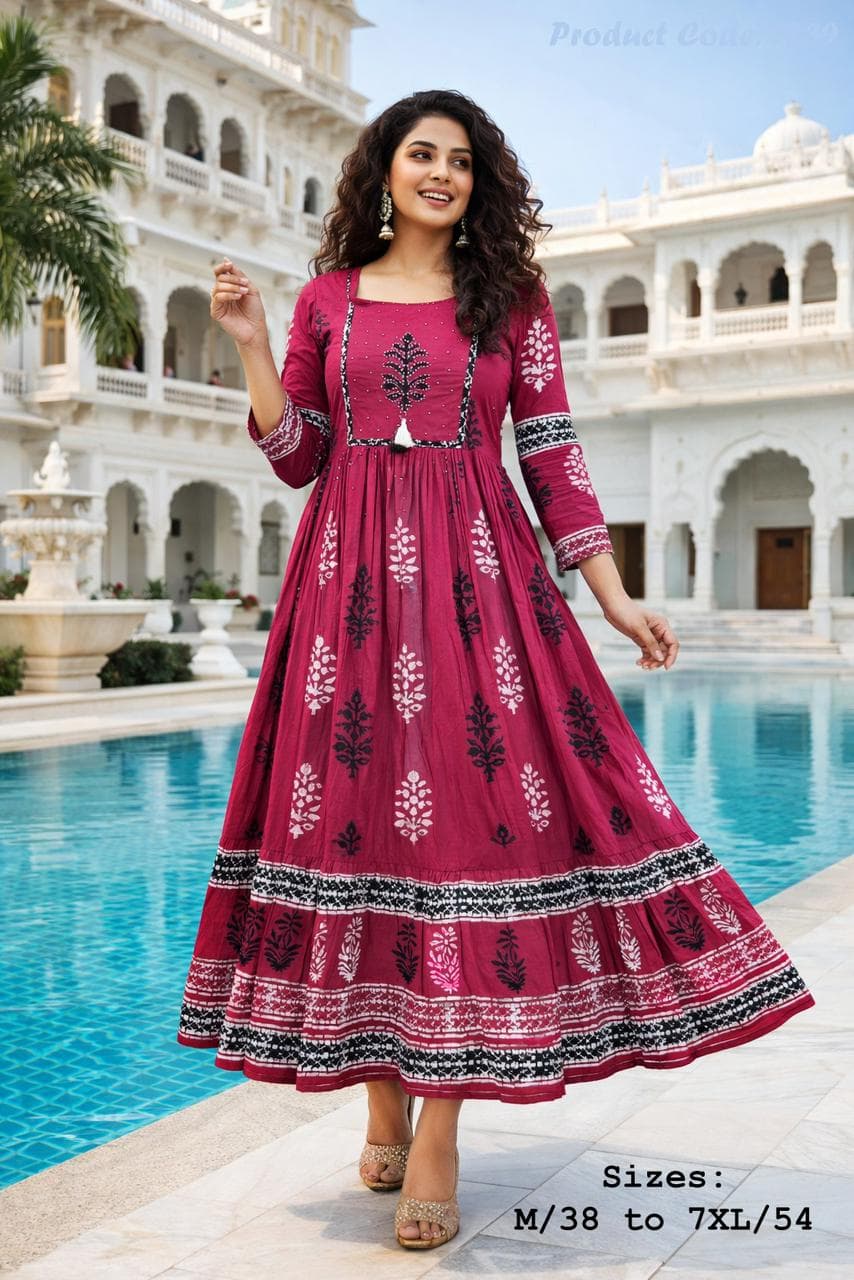 Pure Cotton Ethnic Print Flared Kurti