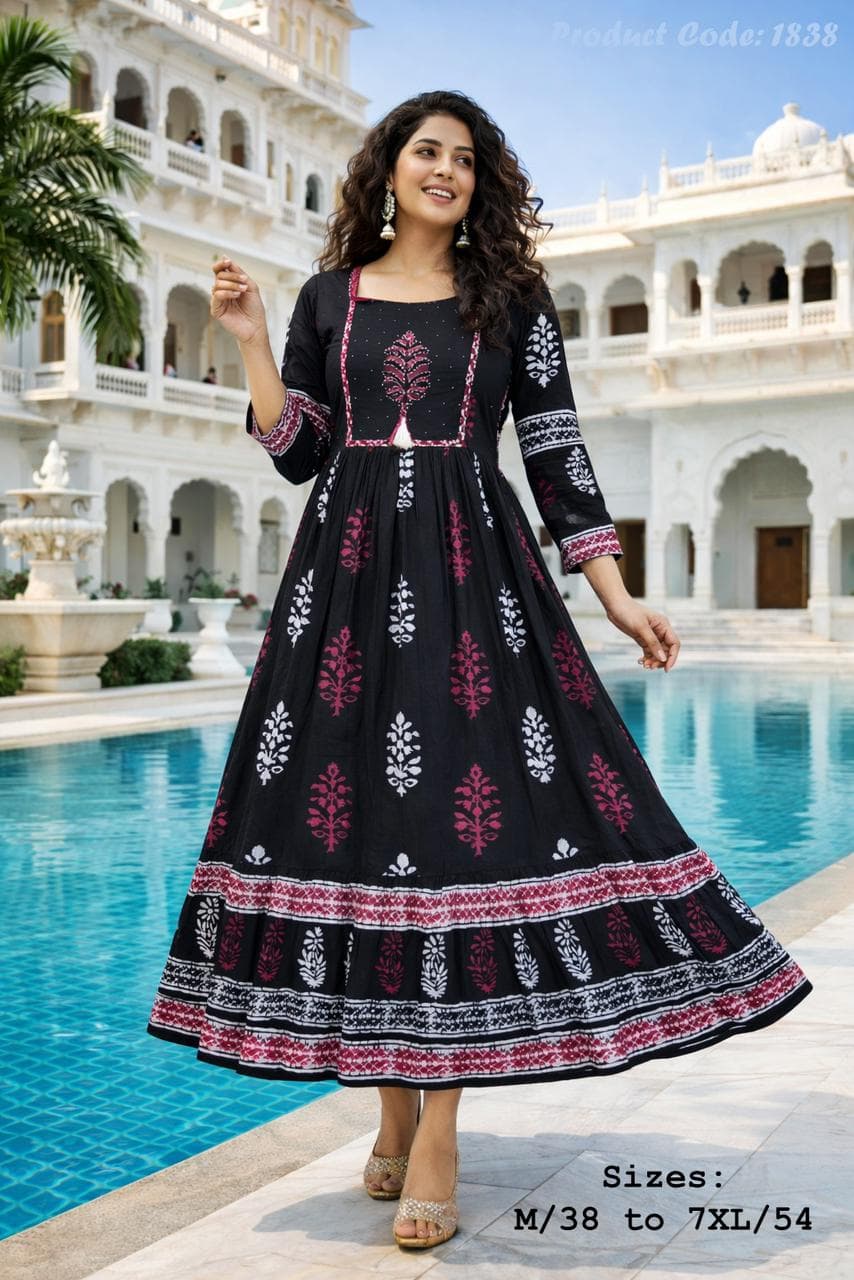 Pure Cotton Ethnic Print Flared Kurti