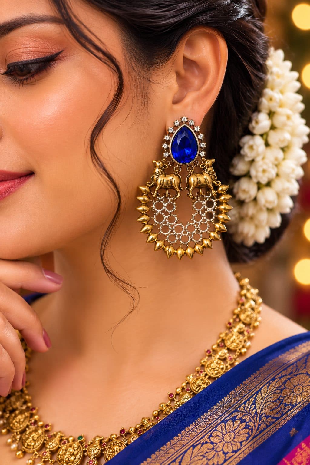 Ornate Blue Stone Earrings