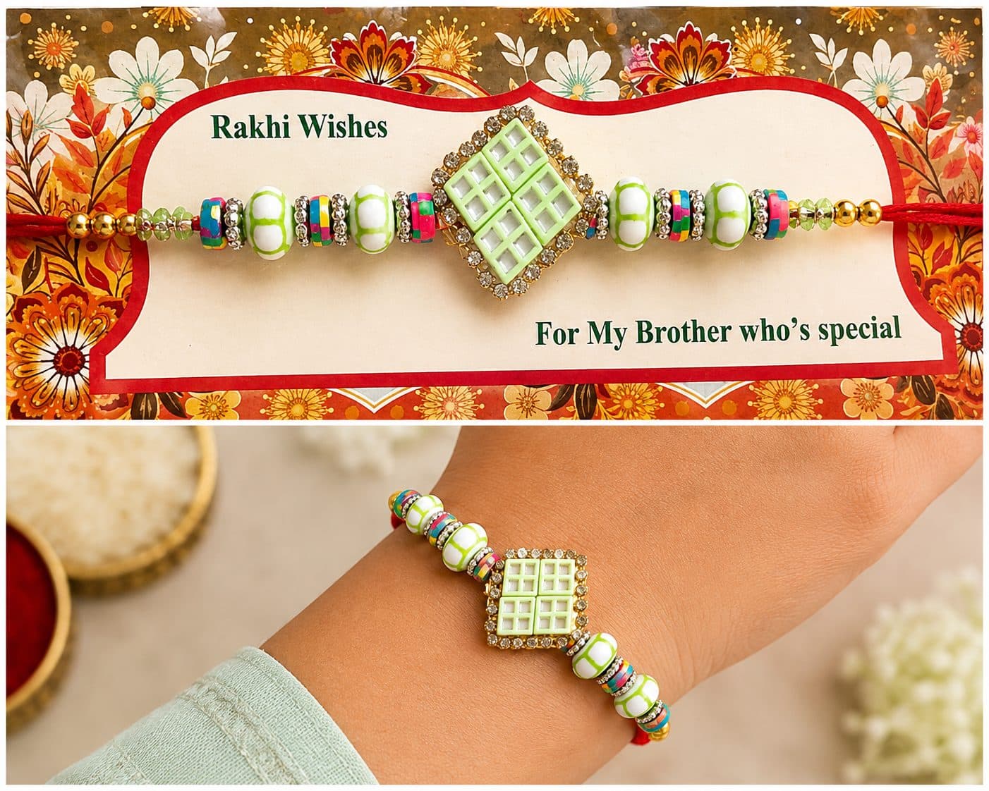 Designer Rakhi in pastel colour