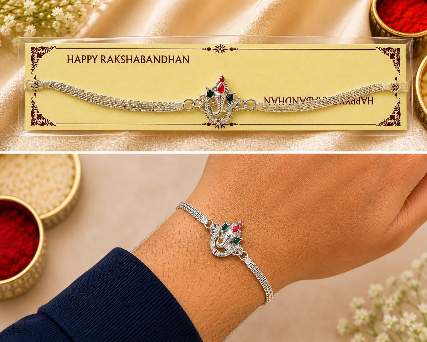 Silver look Ganesha Rakhi